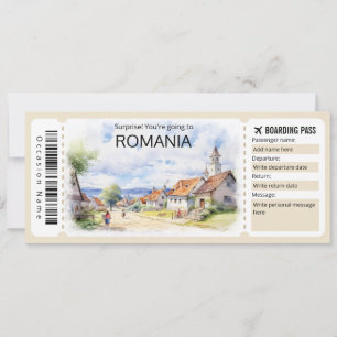 Editable Romania Plane ticket, Romania Trip Invitation