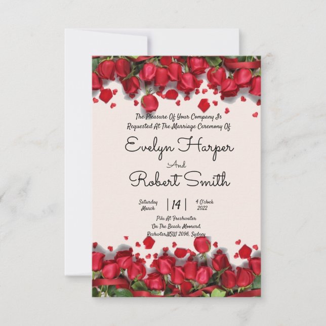 Editable Romantic Red Floral Wedding Invitation (Front)
