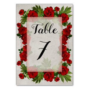 Editable Romantic Red Roses Frame Table Number