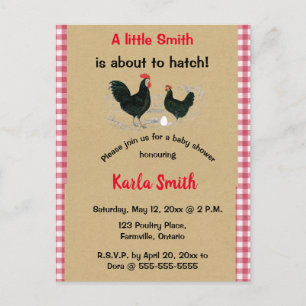 Editable Rooster and Hen Baby Shower Invitation Postcard