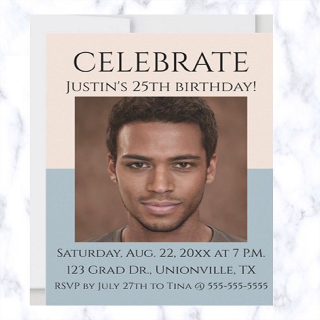 Editable Rose and Sea Blue Photo Birthday Invitation (Creator Uploaded)