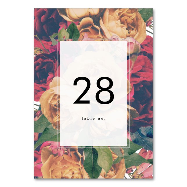 Editable Roses Floral Modern Boho Wedding Table Number (Front)