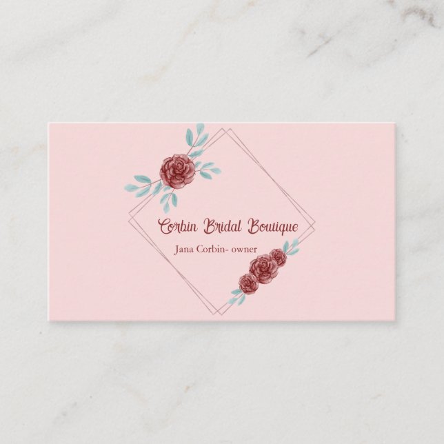 Editable Roses Frame Bridal Boutique Business Card (Front)
