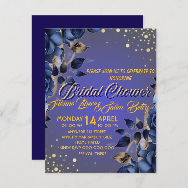 Editable Royal Blue and Gold Digital Invitation (Front/Back)