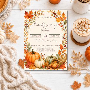 Editable Rustic Autumn Thanksgiving Dinner Invitat Invitation