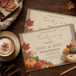 Editable Rustic Autumn Thanksgiving Dinner Invitat Invitation