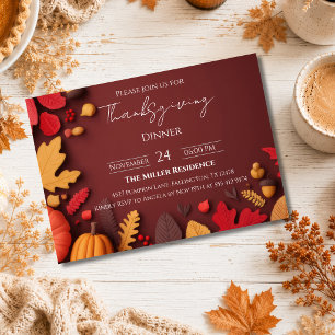 Editable Rustic Autumn Thanksgiving Dinner Invitat Invitation