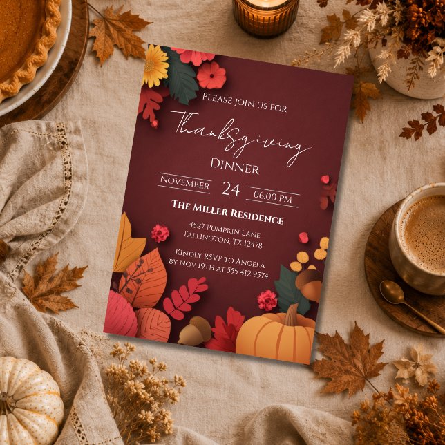 Editable Rustic Autumn Thanksgiving Dinner Invitat Invitation (Creator Uploaded)
