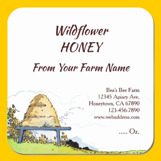 Editable Rustic Beehive and Clouds 1.5" Square Sticker