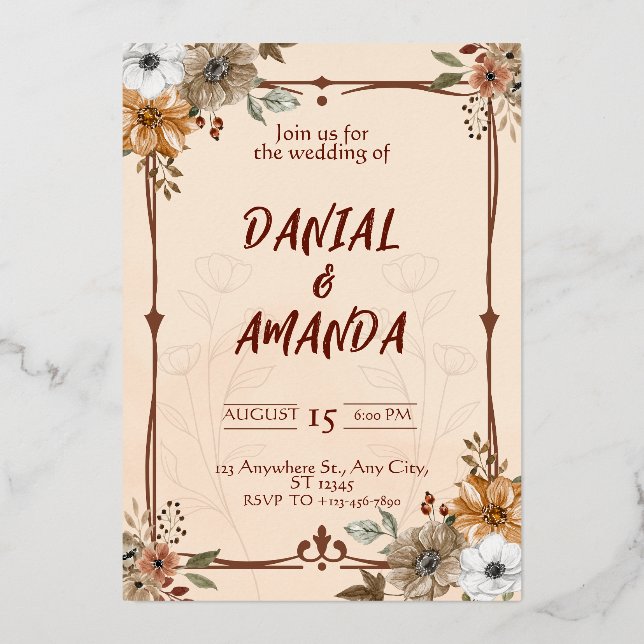 Editable Rustic Floral Wedding Invitation Template (Front)