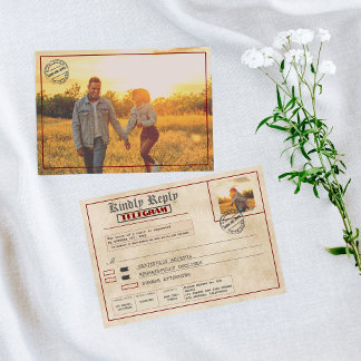 Editable Rustic Photos Front and Back RSVP Card