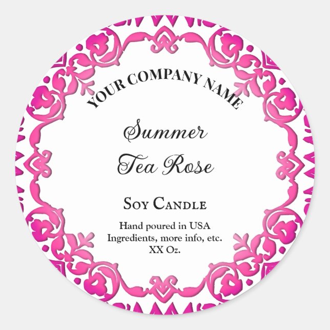 Editable Rustic Pink Floral Vintage Candle Label  (Front)