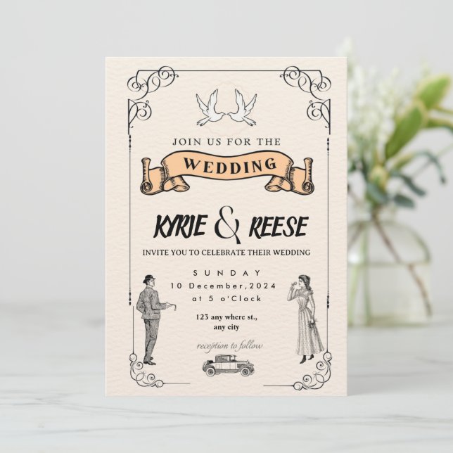 Editable Rustic Wedding Invitation Set & RSVP Bund (Standing Front)