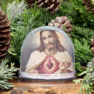 Editable Sacred Heart of Jesus and Prayer Snowglobe