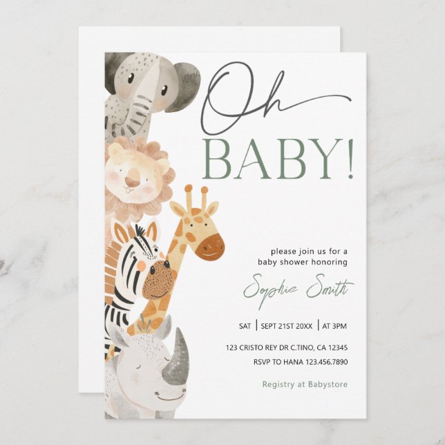 Editable Safari Baby Shower Invitation  (Front/Back)