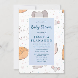 Editable Safari Jungle Animal Blue Baby Shower Invitation