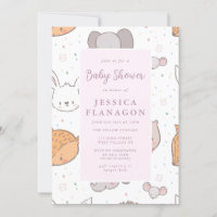 Editable Safari Jungle Animal Pink Baby Shower