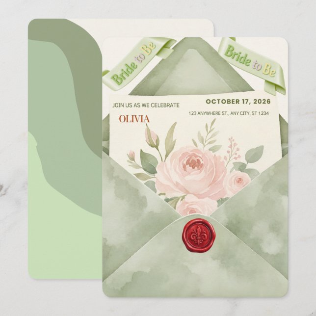 Editable Sage Green Bride to Be Invitation | Perso (Front/Back)