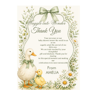Editable Sage Green Floral vintage duck theme Thank You Card