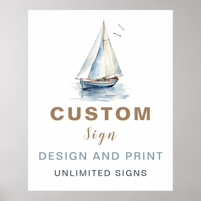 Editable Sailboat Nautical Custom Sign - Blue (Front)