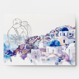 Editable Santorini Destination Summer Wedding Envelope
