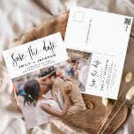 Editable Save the Date Handwritten Photo Postcard<br><div class="desc">Editable Modern and Elegant Handwritten Script Photo Save the Date Wedding Card. The save the date invitation card includes a chic and stylish typography with a simple and minimalist design on a white background that you can add your customised engagement photograph picture to.</div>