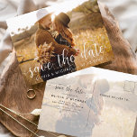 Editable Save the Date White Handwritten Photo Postcard<br><div class="desc">Handwritten Wedding Save the Date Cards that have a photo on the front and back. The Save the Date Fall,  Autumn,  Winter,  Spring or Summer cards contain a modern hand lettered cursive script typography that are elegant,  simple and modern to use after you minimalist simple wedding day celebration.</div>