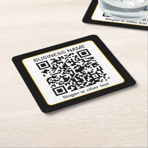 Editable Scannable QR code + Your Business Name Square Paper Coaster