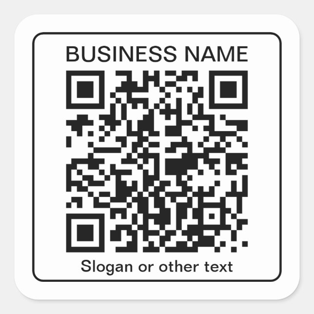 Editable Scannable QR code + Your Business Name Square Sticker (Front)