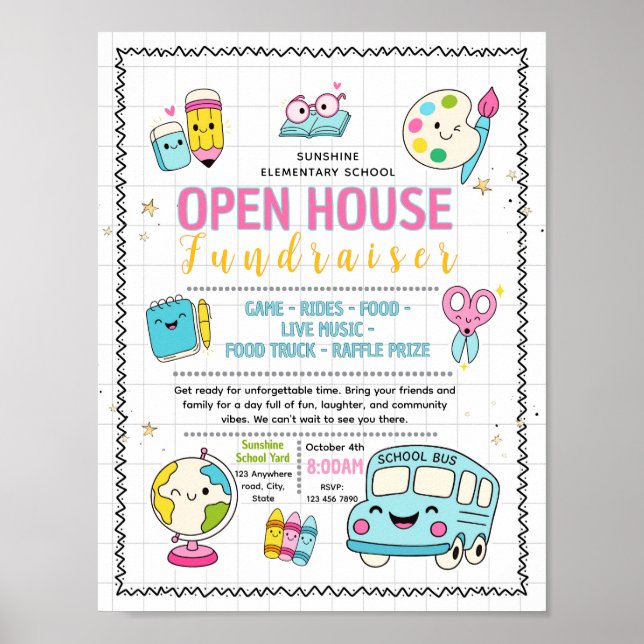 Editable school open house Fundraiser Flyer Poster (Front)