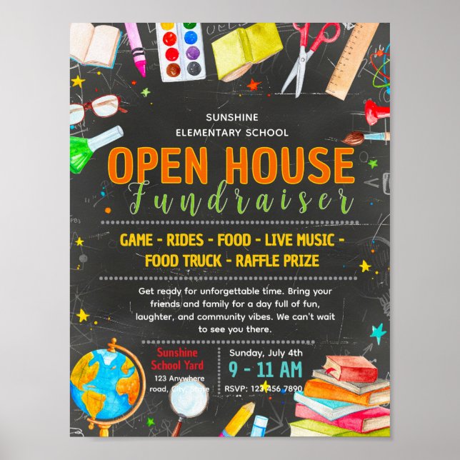 Editable school supply drive fundraiser flyer poster (Front)