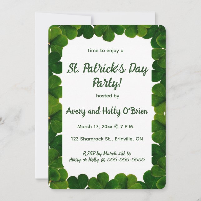Editable Shamrock St Patricks Day Party Invitation (Front)