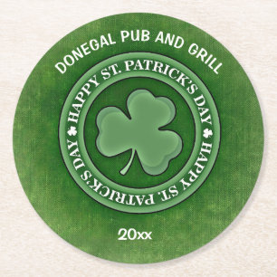 Editable Shamrock St Patricks Day Round Paper Coaster