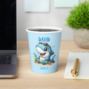 Editable Shark Attack Birthday Paper Cups