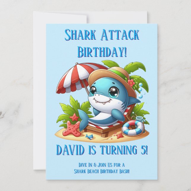 Editable Shark Birthday Party Invitation for Boy (Front)