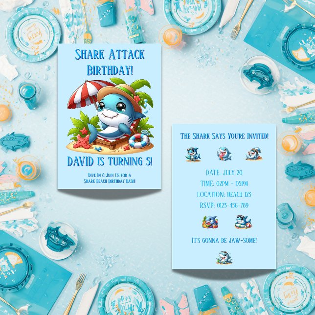 Editable Shark Birthday Party Invitation for Boy (Creator Uploaded)