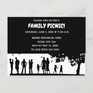Editable Silhouette Family Picnic Invitation Postcard