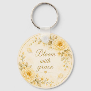 Editable Silk Garden Yellow Pastel Floral Keychain