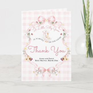 Editable Silly Goose Baby Shower Pink Bow Thank You Card