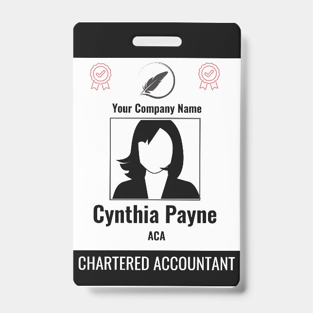 Editable Simple Black & White Employee ID Badge (Front)