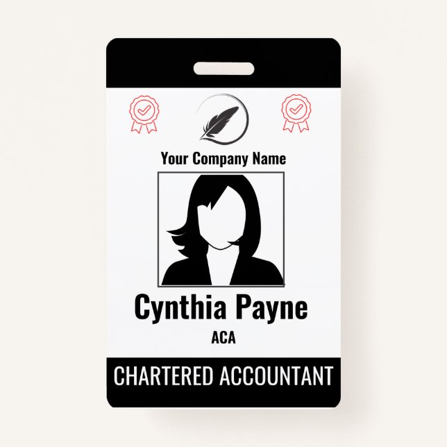 Editable Simple Black & White Employee ID Badge (Front)