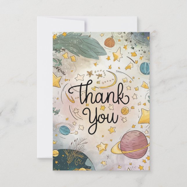 Editable Simple Chic Celestial Thank You Card (Front)