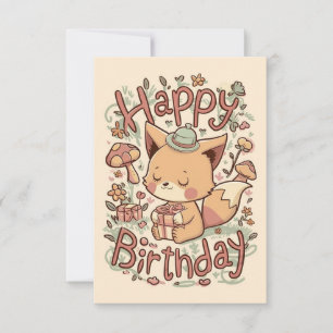 Editable Simple Fox Birthday Card