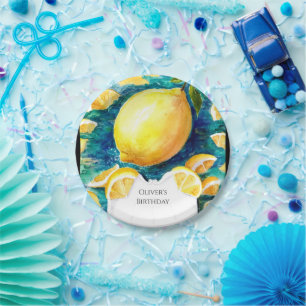 Editable Simple Lemon Birthday Paper Plate