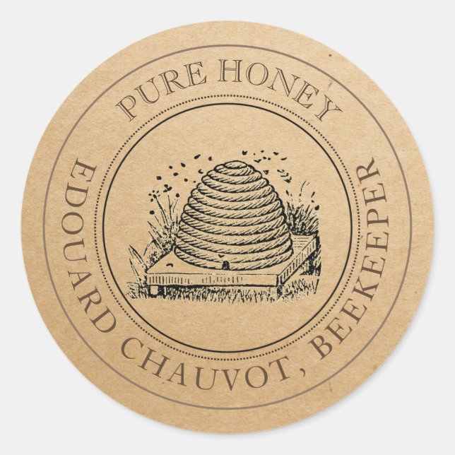 Editable Skep Honey Kraft Honey Jar Lid Label (Front)