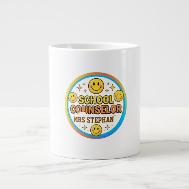 Editable Smiley Face School Counsellor Sign | Brig Large Coffee Mug (Front)