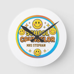 Editable Smiley Face School Counsellor Sign Brig Round Clock