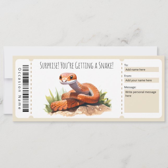 Editable Snake Gift Certificate for snake lovers Invitation (Front)