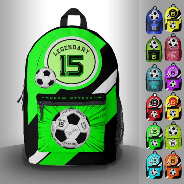 Editable Soccer Ball Modern Green Milestone  Printed Backpack (Creator Uploaded)
