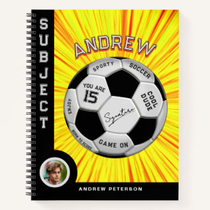 Editable Soccer Ball Modern Yellow Milestone Notebook